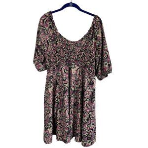 Retro Floral Milkmaid Mini Dress Pink L Boho Indie Folk Festival Preppy Chic Art